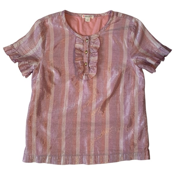 crewcuts J. Crew Striped Ruffles Barbiecore Pink Purple Metallic Girls Top Sz 12 - Picture 1 of 6